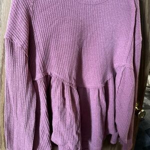Purple Ribbed Long Sleeve Top